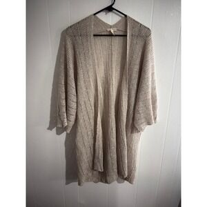 Eileen Fisher Open Weave Organic Linen Cream Cardigan Kimono XL Vacation Beach